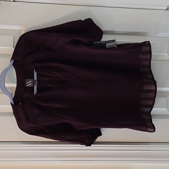 WORTHINGTON BRAND WOMENS BURGUNDY & BLACK SHORT SLEEVES BLOUSE TOP SIZE SMALL - Picture 3 of 14